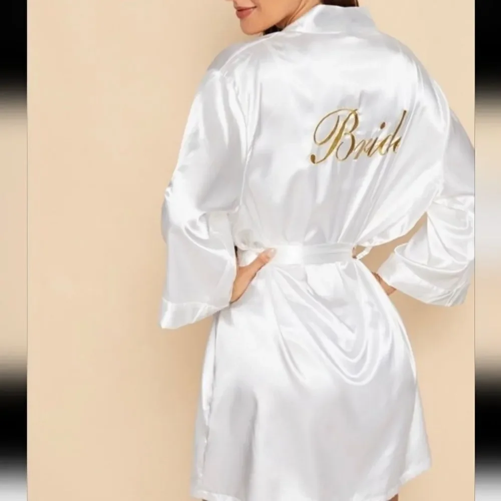 Plus Size Bride Satin Robe XL XXL White Gold Wedding Bridal Honeymoon Wedding